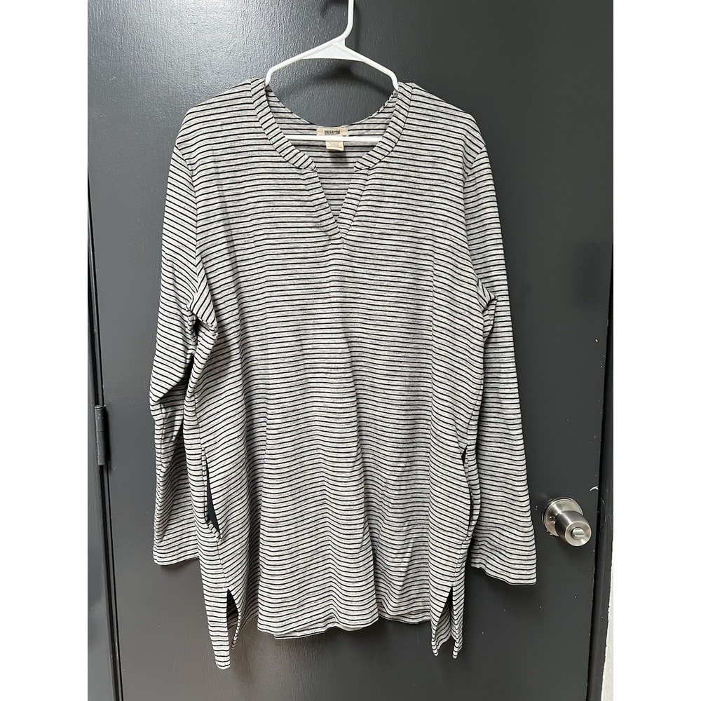 DULUTH TRADING Women's Plus Ponte Pro Tunic Top Gray Striped Pockets Size XXL